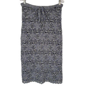 Floral Crochet Maxi Skirt Medium 90's Indie Blue Green Purple Drawstring Waist